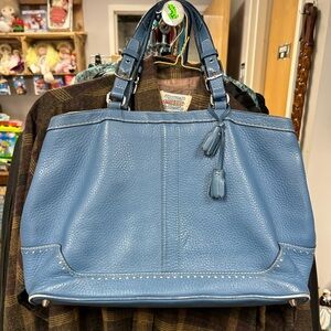 Vintage Coach Hampton Pebbled Leather Tassel Satchel Handbag Purse in light blue